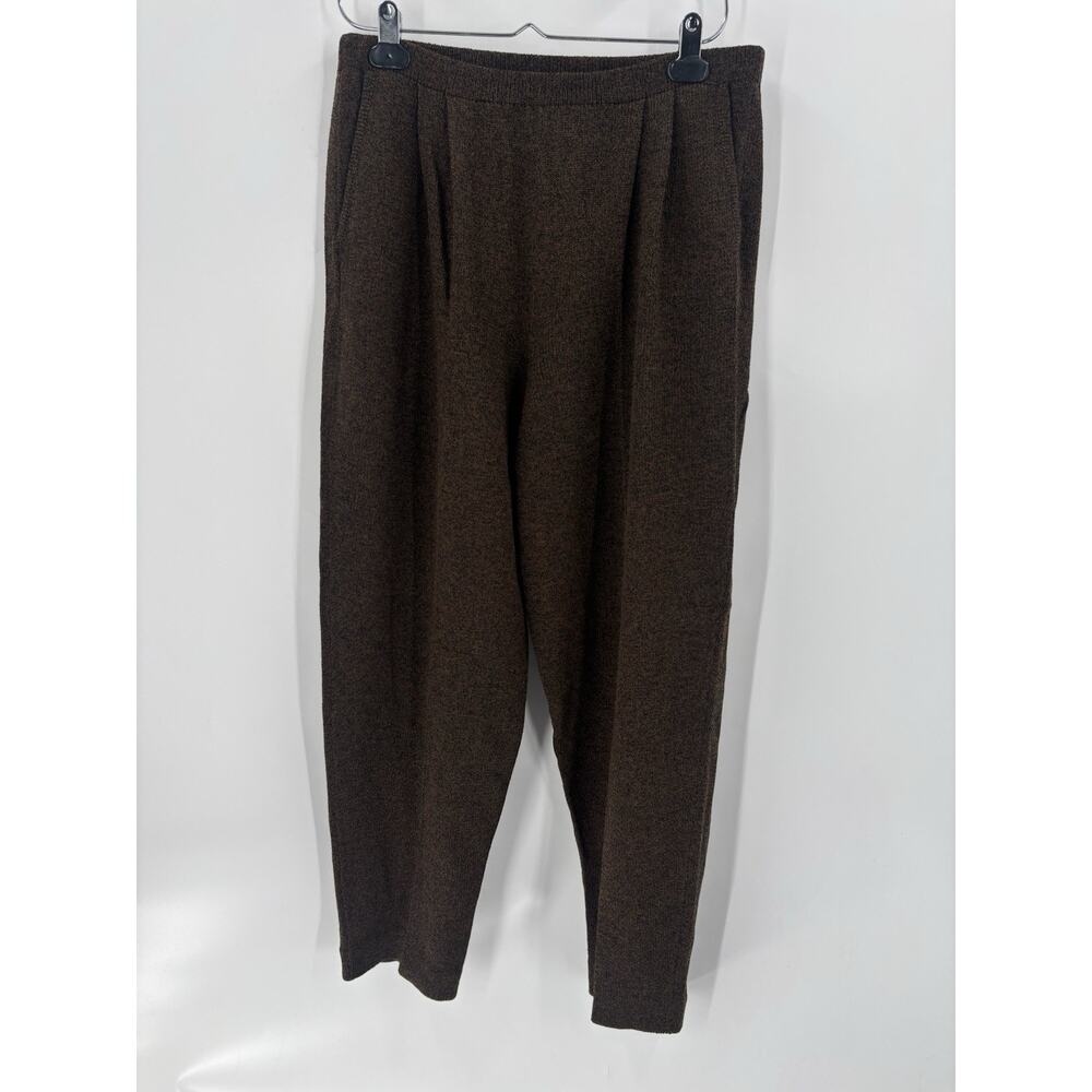 Helen HSU Vintage Pants Womens Large Brown Knit Pleated Pockets 80s 90s Straight